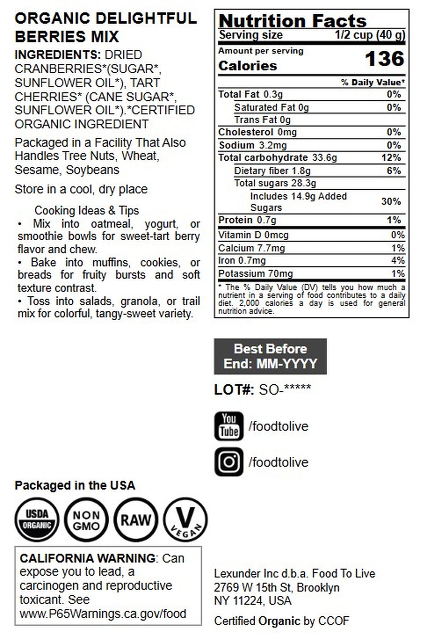 Organic Delightful Berries Mix - by Food To Live