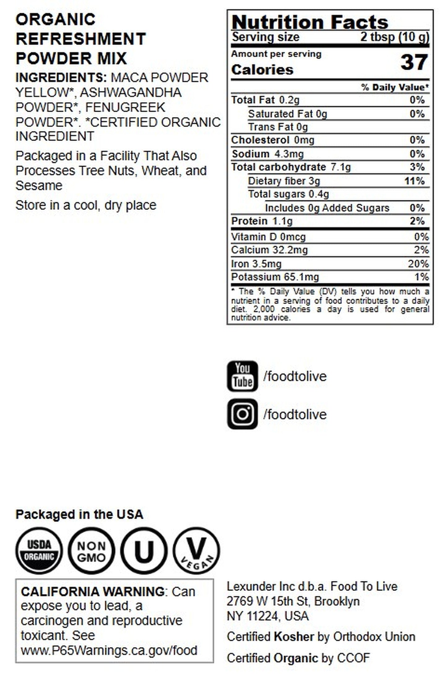 Organic Refreshment Powder Mix - by Food to Live