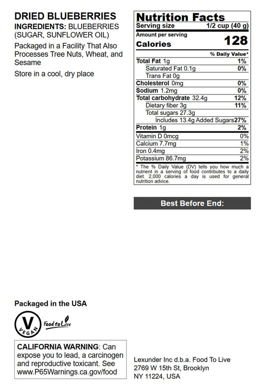 Dried Blueberries - by Food To Live