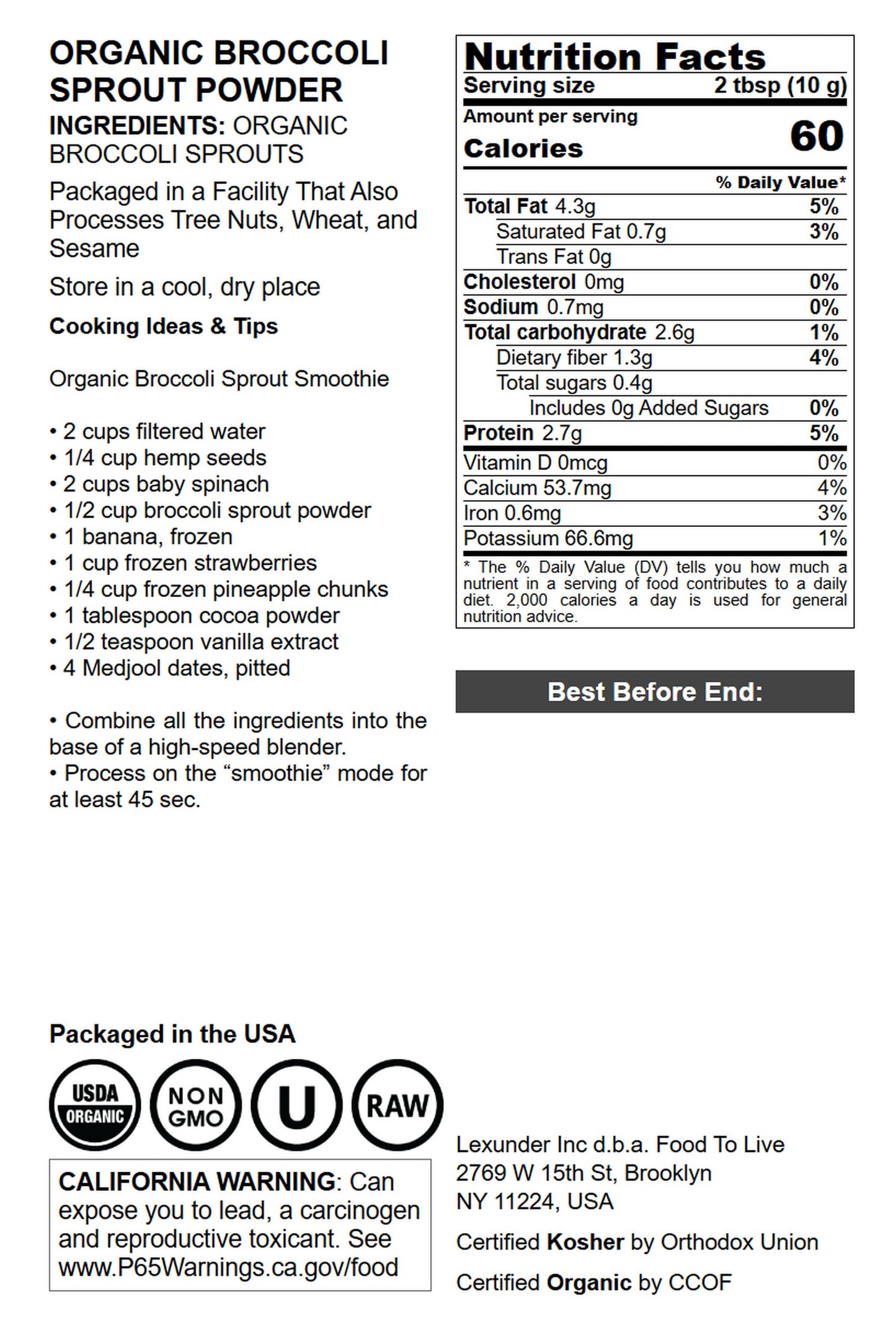 Organic Broccoli Sprouts Powder - by Food To Live