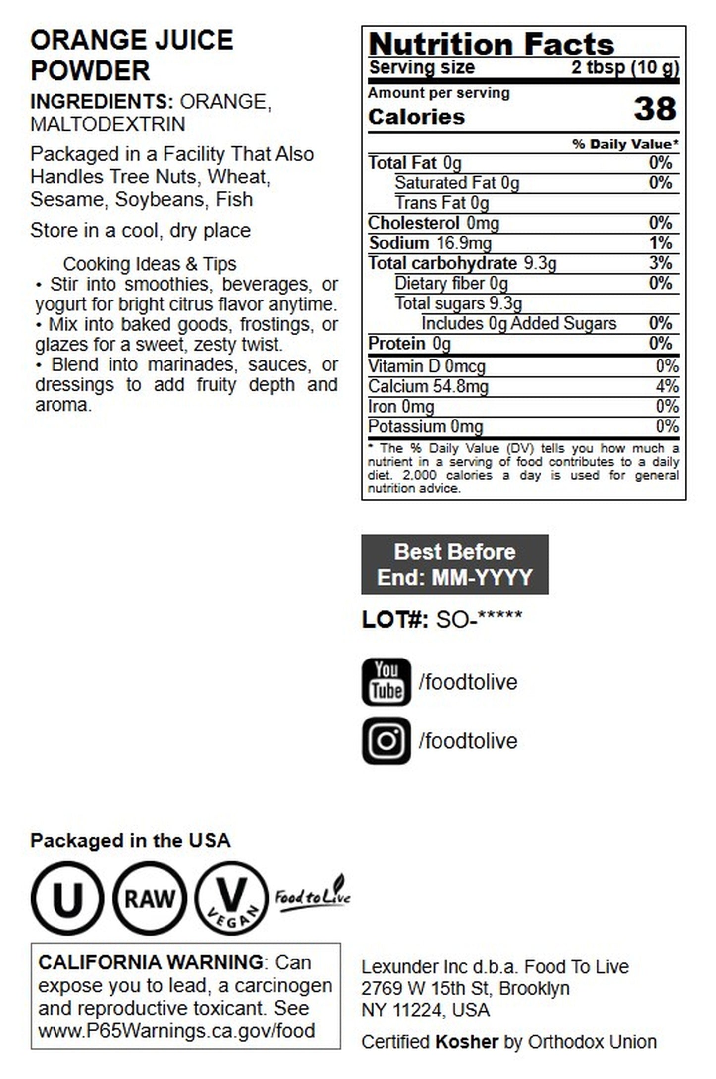 Orange Juice Powder - by Food To Live