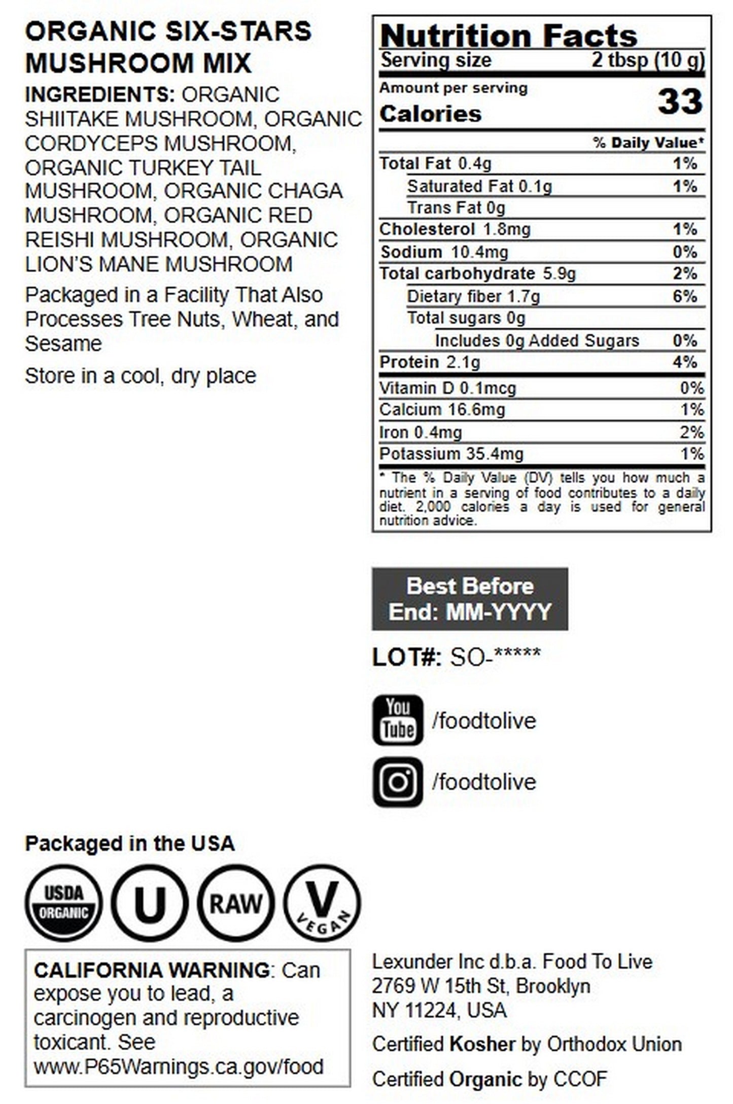 Organic Six-Stars Mushroom Mix - by Food To Live