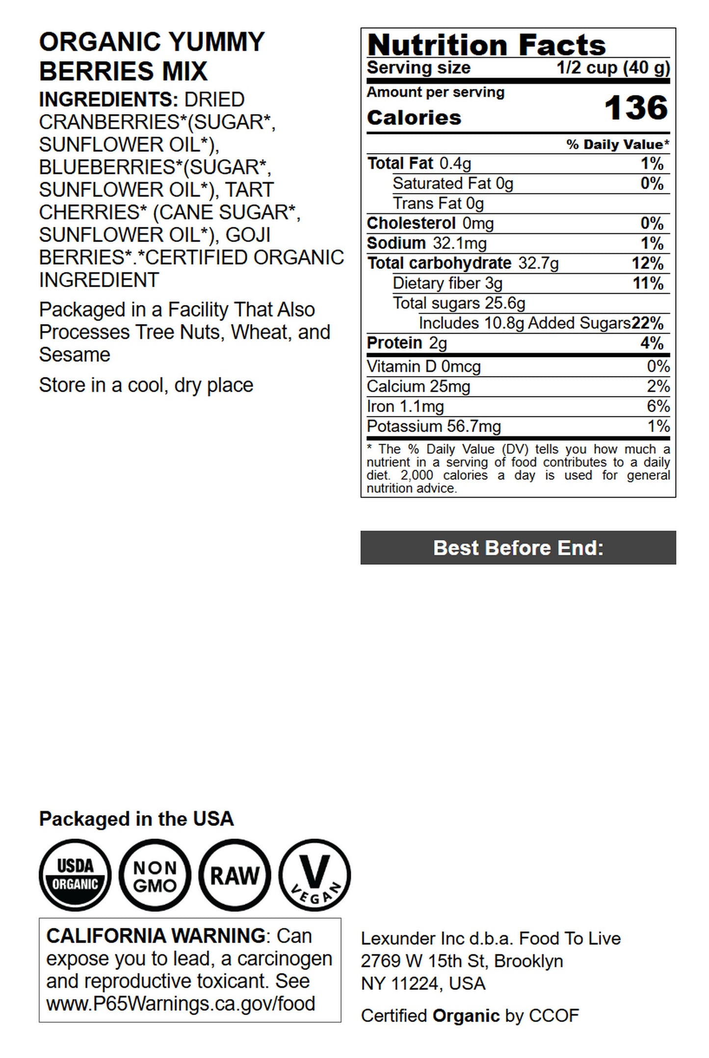 Organic Yummy Berries Mix - by Food To Live