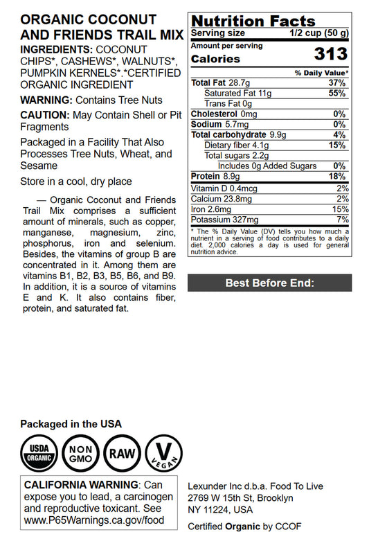Organic Coconut and Friends Trail Mix - by Food To Live