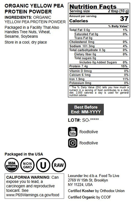 Organic Pea Protein Powder - by Food To Live