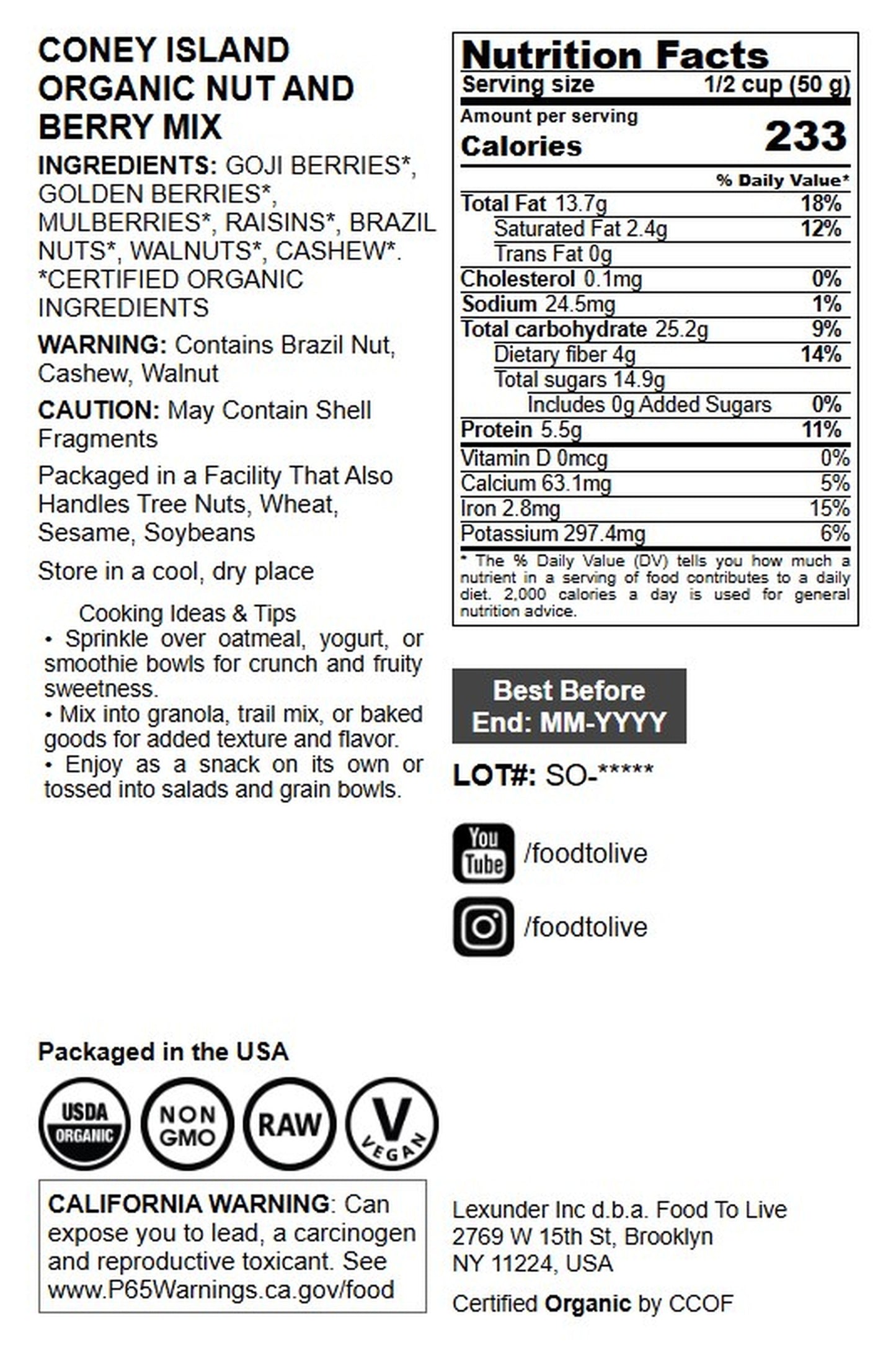 Coney Island Organic Nut and Berry Mix - by Food To Live