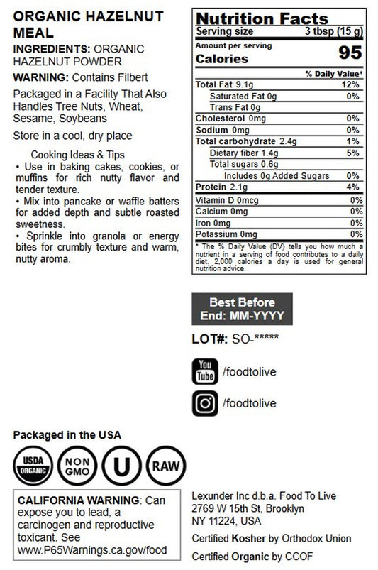 Organic Hazelnut Meal - by Food To Live