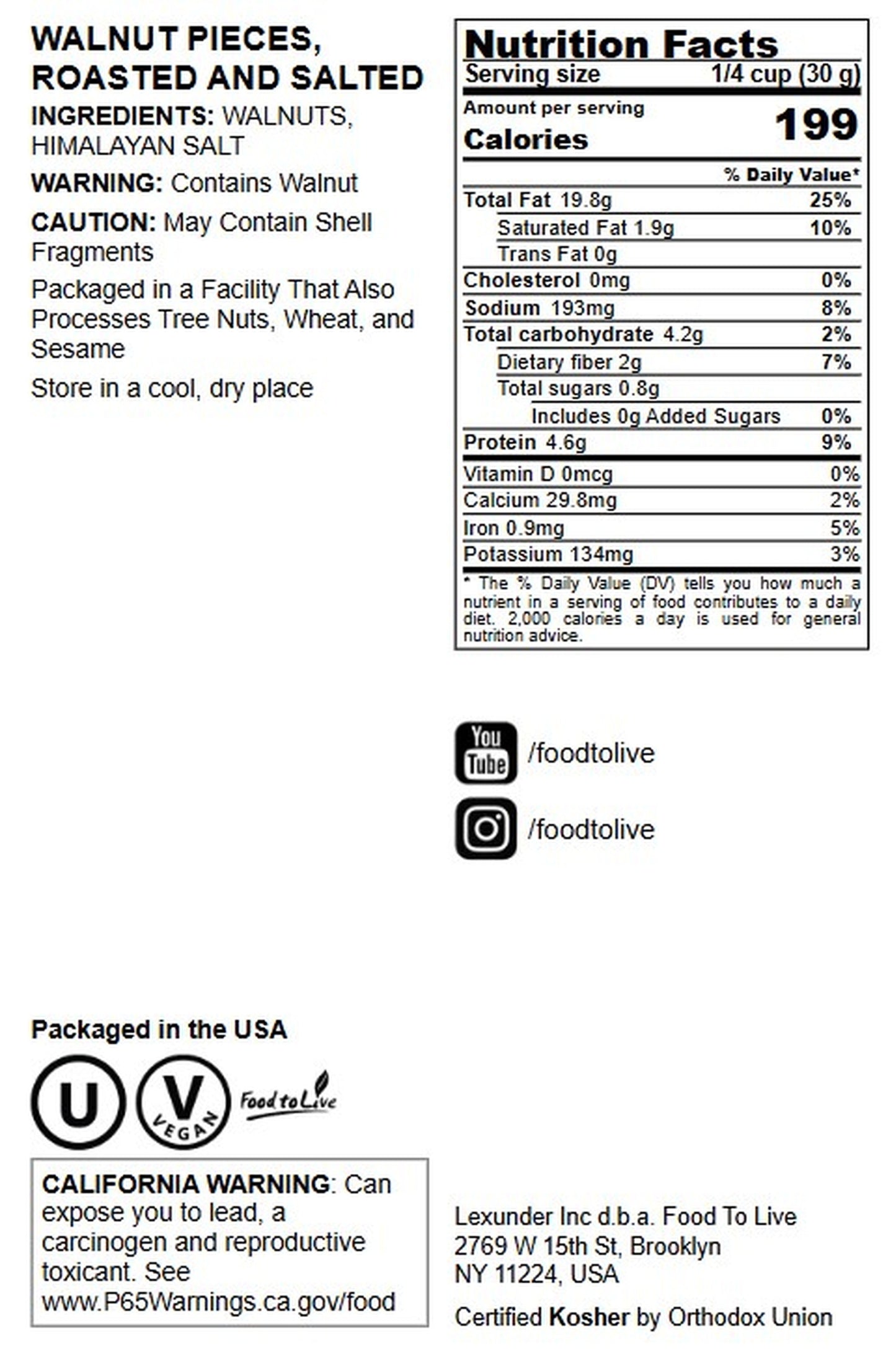 Walnut Pieces, Roasted and Salted - by Food to Live