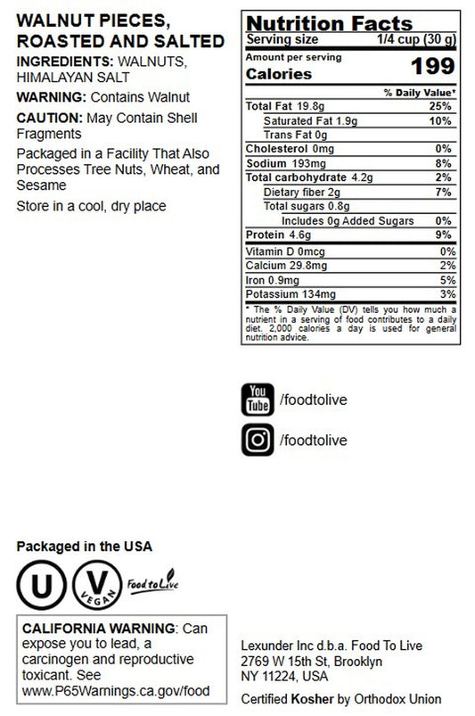 Walnut Pieces, Roasted and Salted - by Food to Live