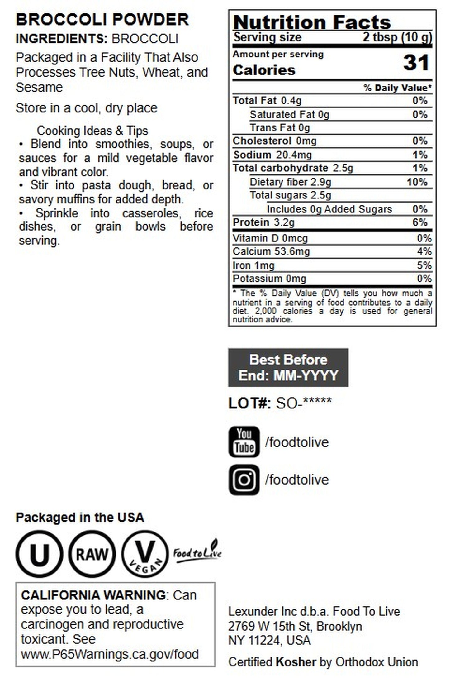 Broccoli Powder - by Food to Live