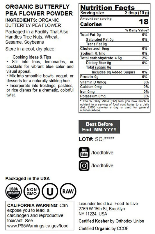 Organic Butterfly Pea Flower Powder - by Food To Live