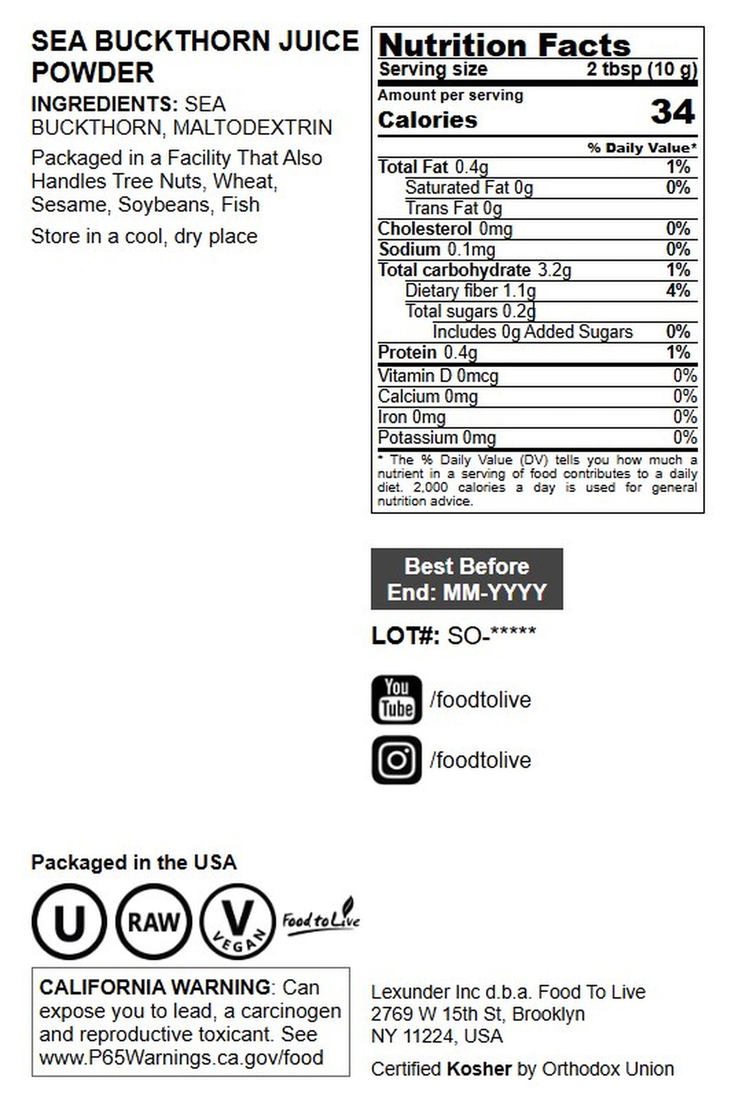 Sea Buckthorn Powder - by Food To Live