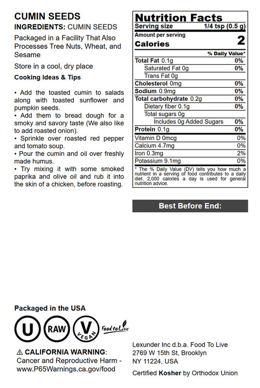 Cumin Seeds Whole - by Food To Live