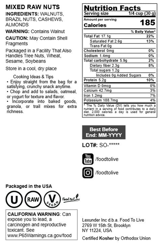 Mixed Raw Nuts - by Food To Live