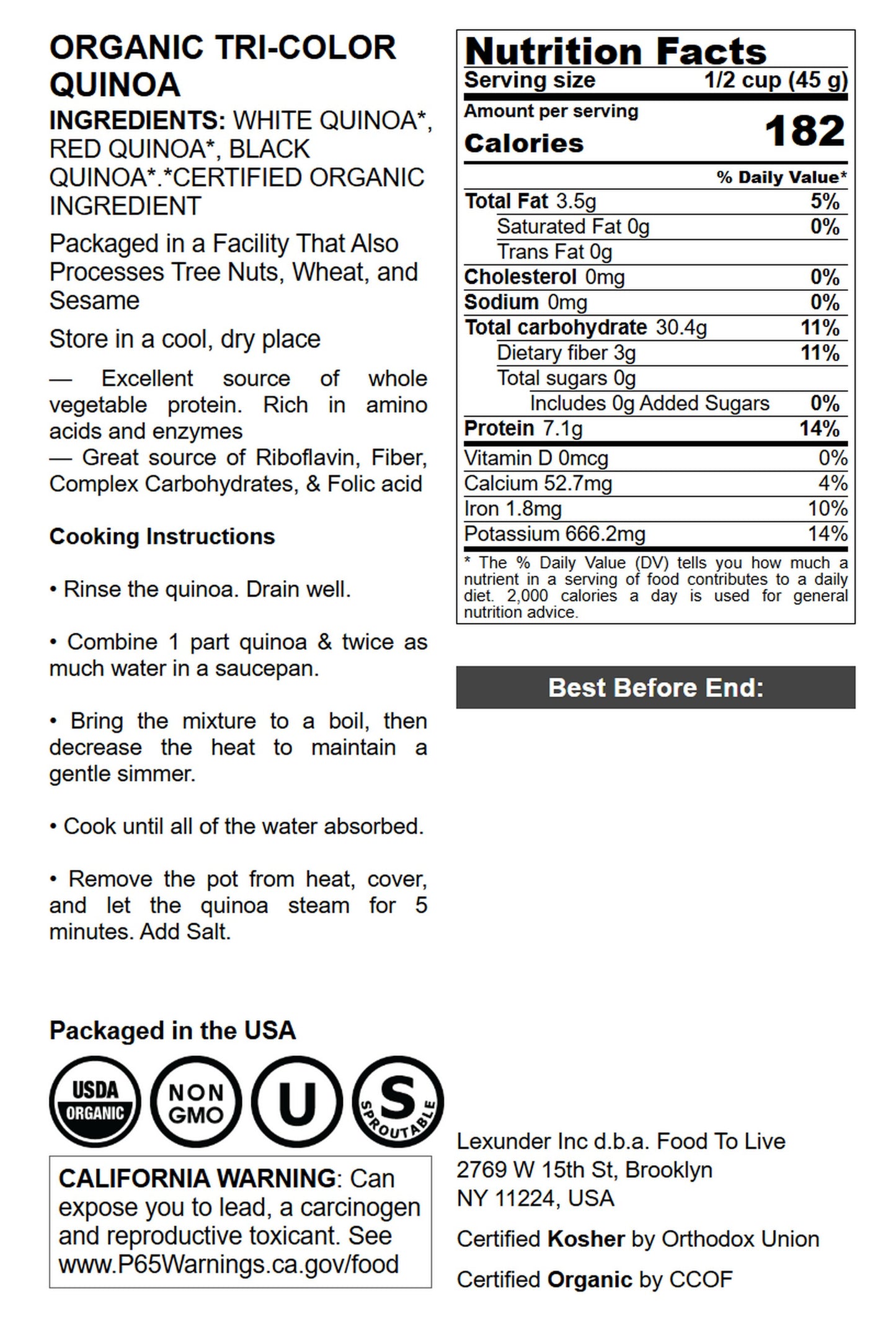 Organic Tri-color Quinoa - by Food To Live