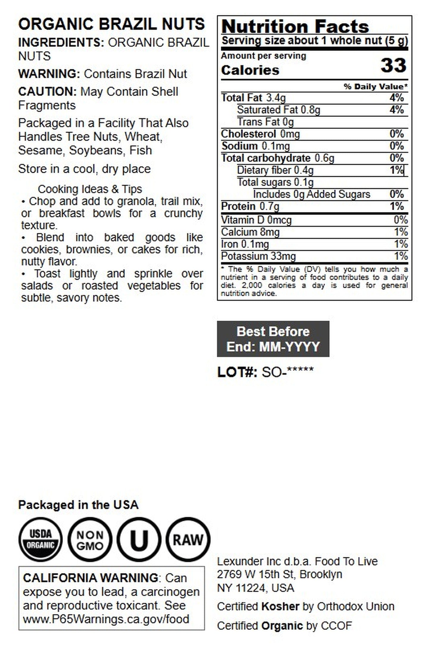 Organic Brazil Nuts - by Food To Live