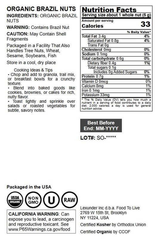 Organic Brazil Nuts - by Food To Live