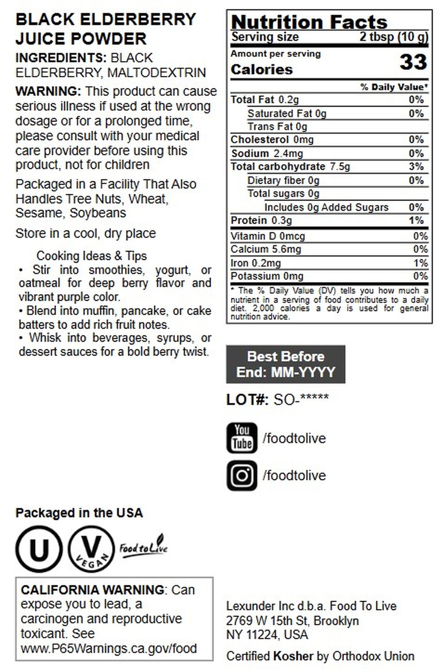 Black Elderberry Juice Powder - by Food To Live