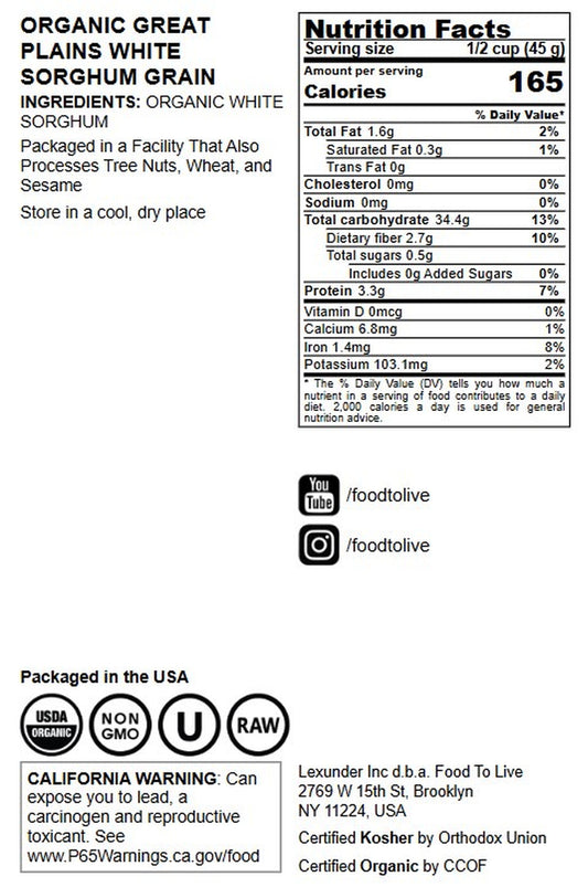 Organic Great Plains White Sorghum Grain - by Food to Live