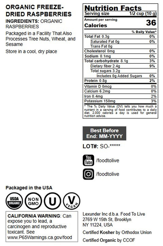 Organic Freeze-Dried Raspberries - by Food to Live