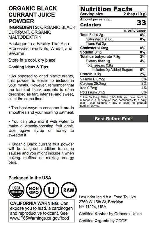 Organic Black Currant Powder - by Food To Live