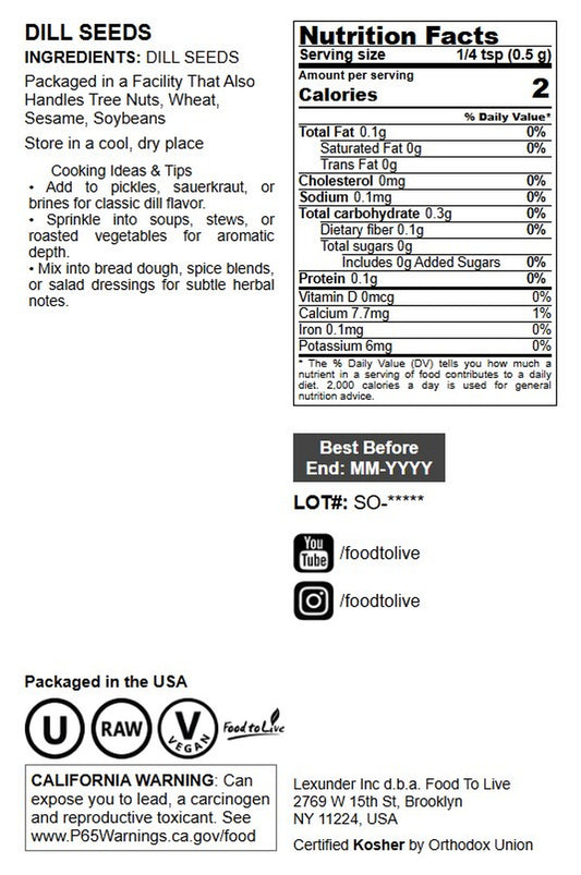 Dill Seeds Whole - by Food To Live