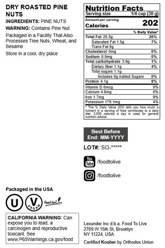 Dry Roasted Pine Nuts - by Food to Live