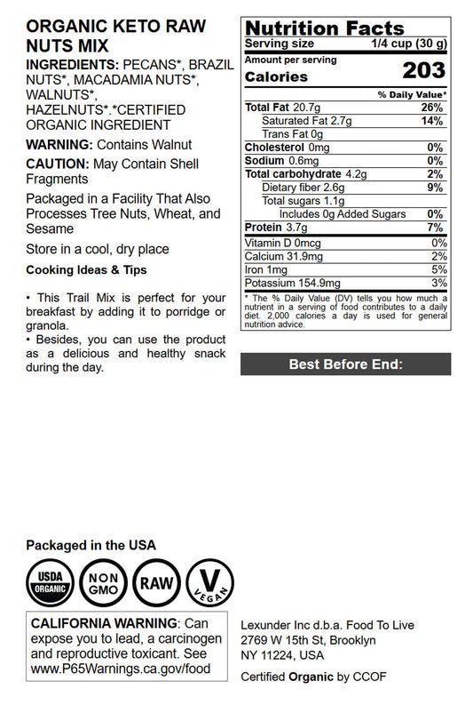 Organic Keto Raw Nuts Mix - by Food To Live