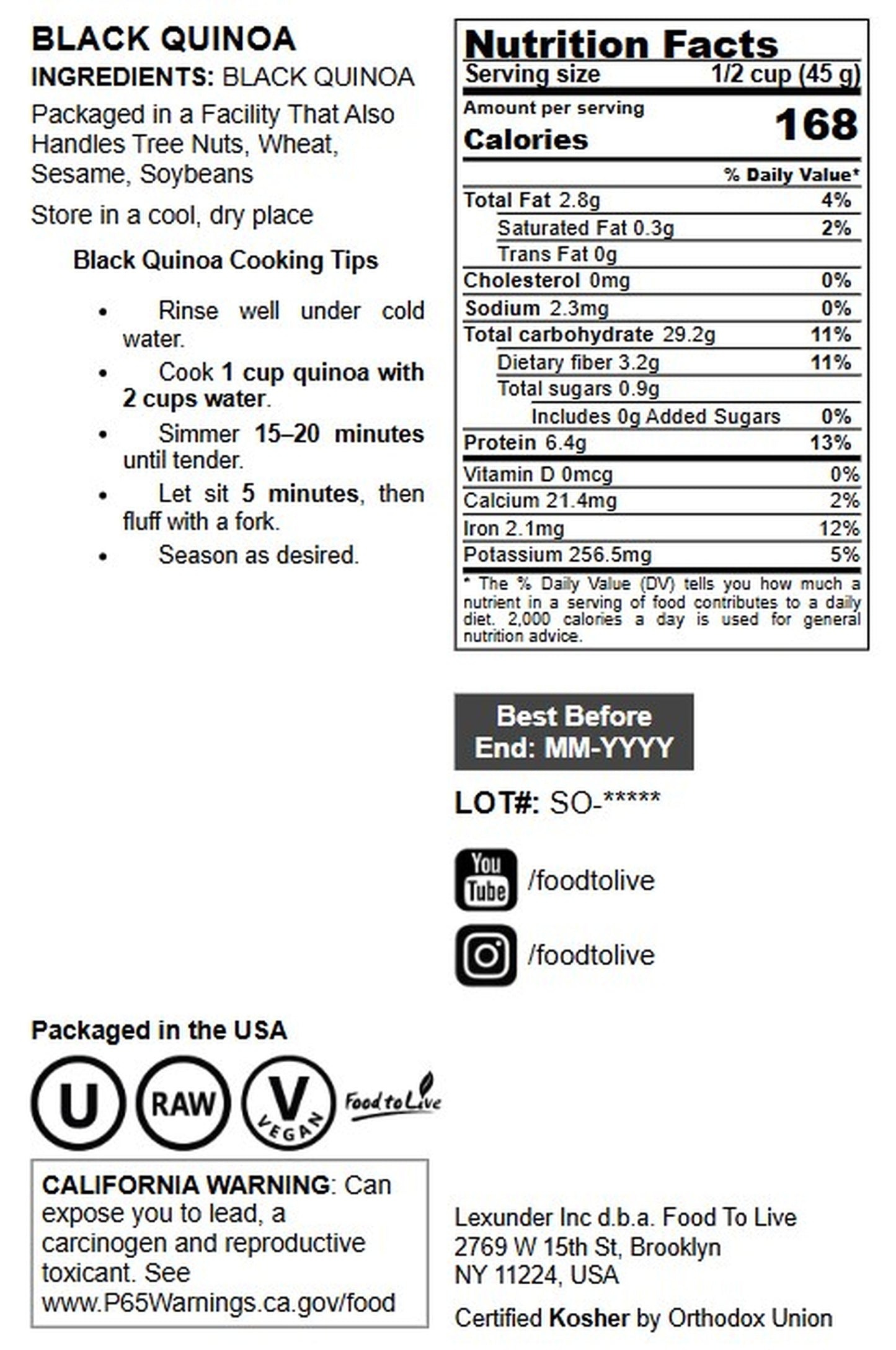 Black Quinoa - by Food To Live