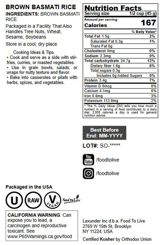 Brown Basmati Rice - by Food To Live