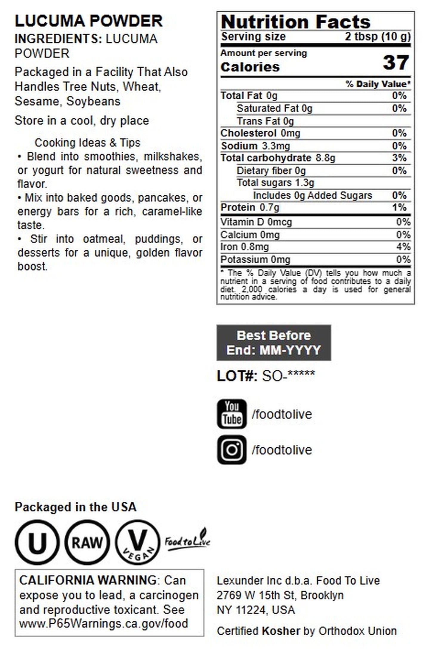 Lucuma Powder - by Food To Live