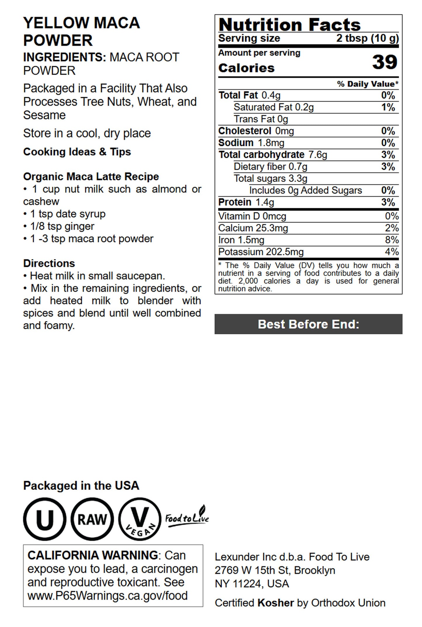 Yellow Maca Powder - by Food to Live