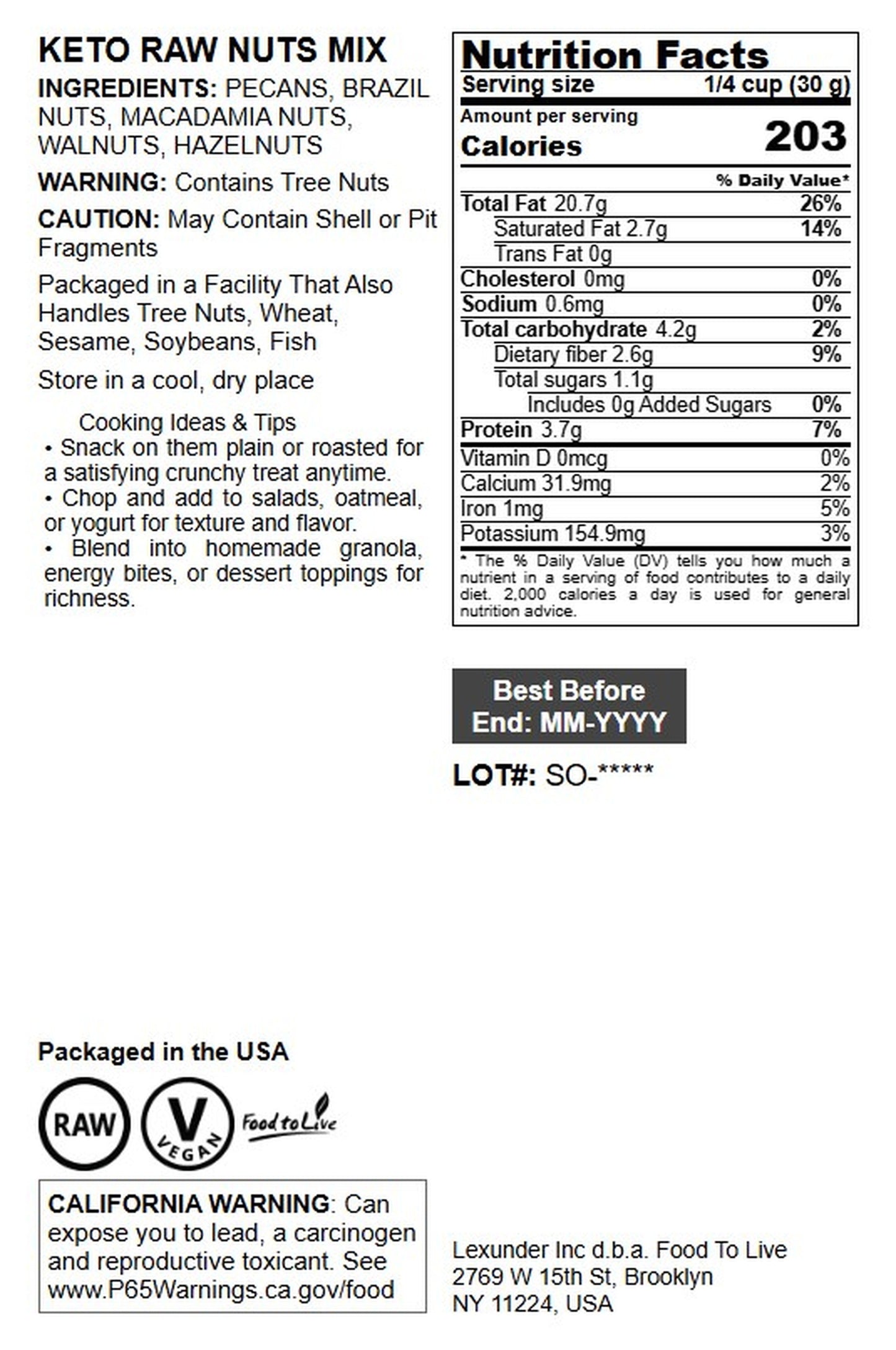 Keto Raw Nuts Mix - by Food To Live