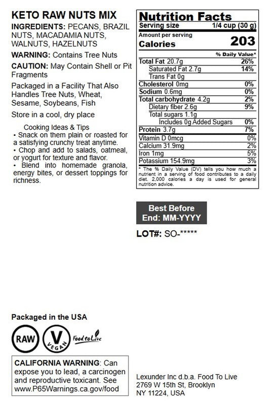 Keto Raw Nuts Mix - by Food To Live