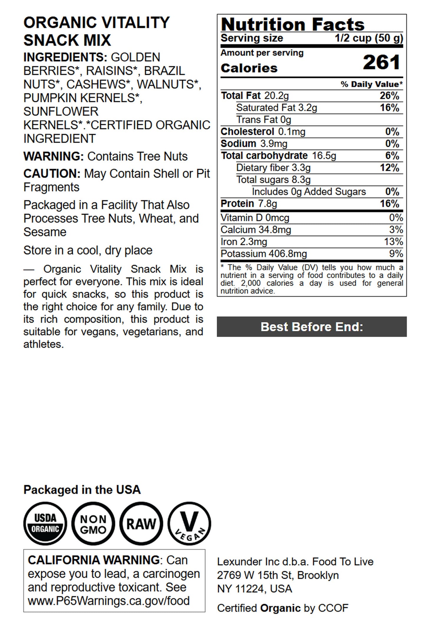 Organic Vitality Snack Mix - by Food To Live