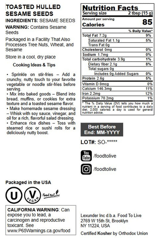 Toasted Hulled Sesame Seeds - by Food to Live