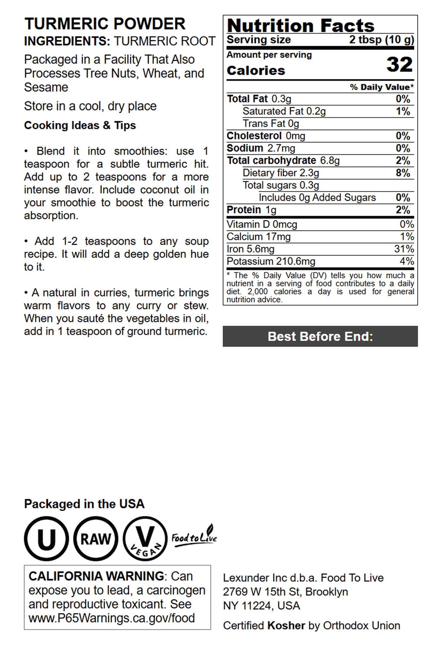 Turmeric Powder - by Food To Live