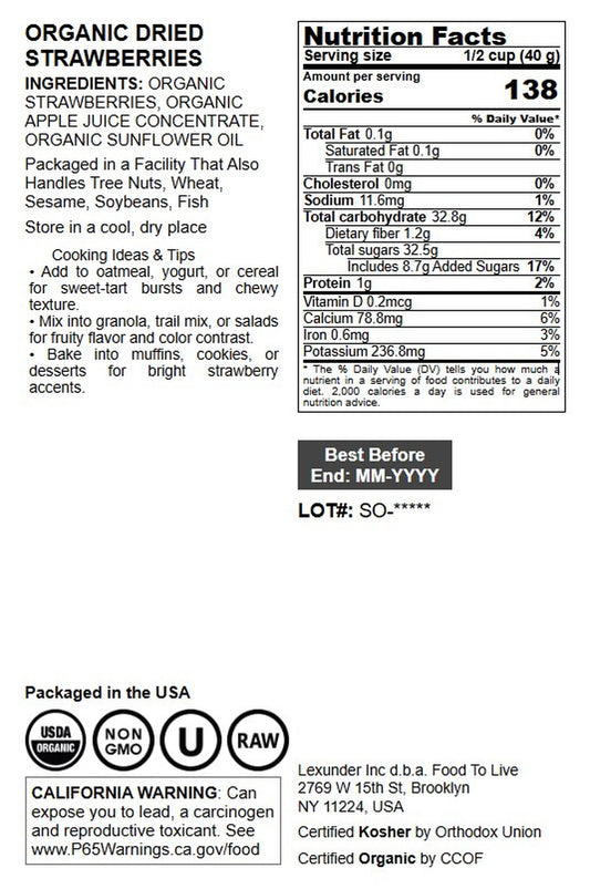 Organic Dried Strawberries - by Food To Live