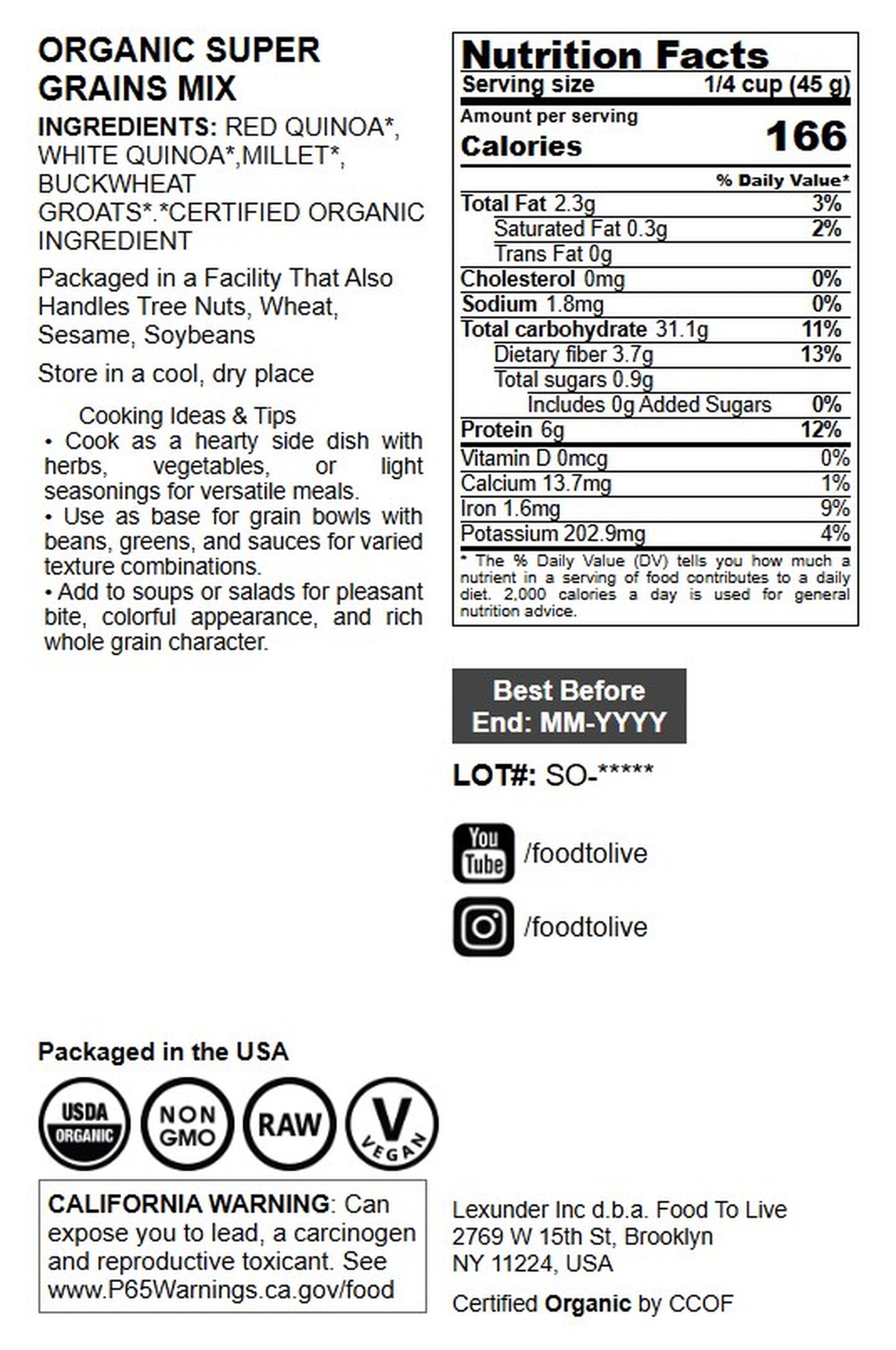 Organic Super Grains Blend - by Food To Live