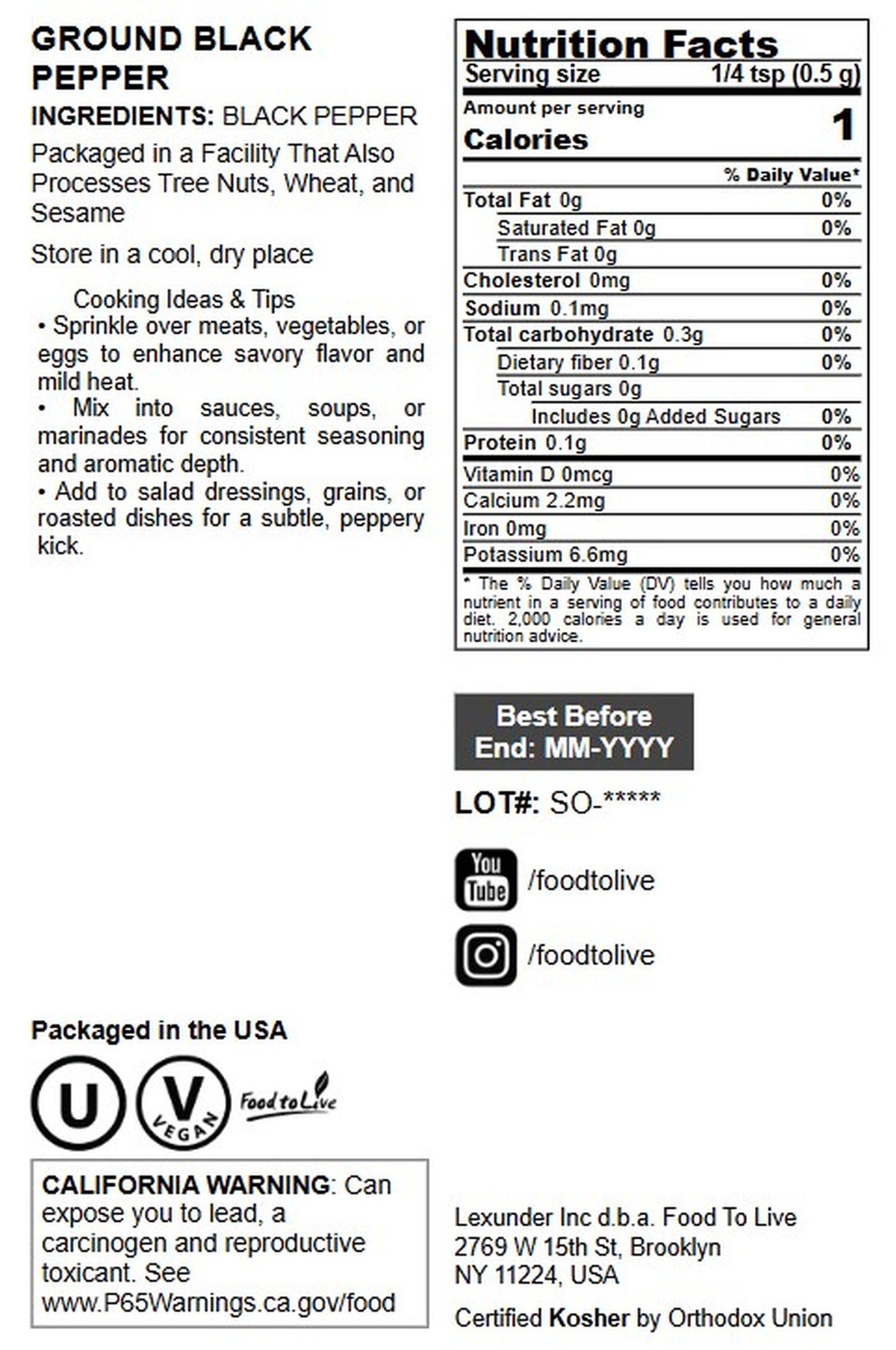 Ground Black Pepper - by Food to Live