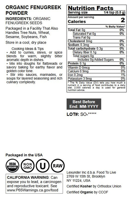 Organic Fenugreek Powder - by Food To Live