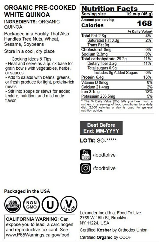 Organic Pre-Cooked White Quinoa - by Food To Live