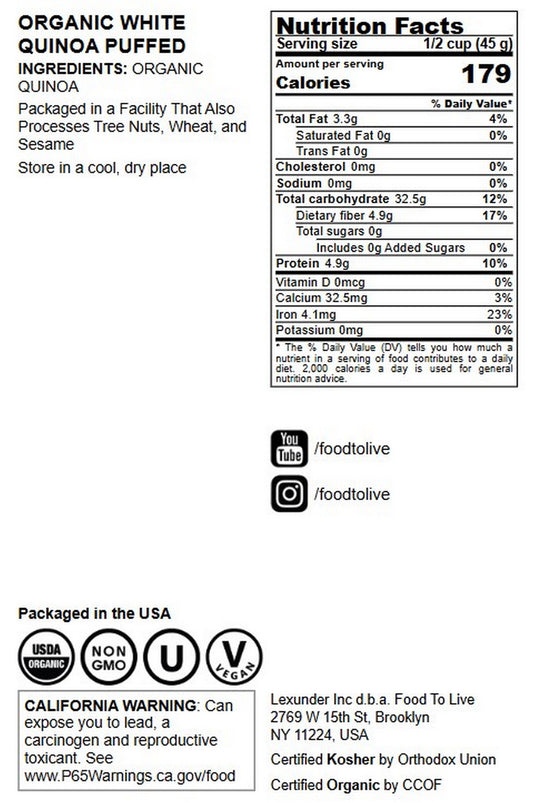 Organic Puffed Quinoa - by Food To Live