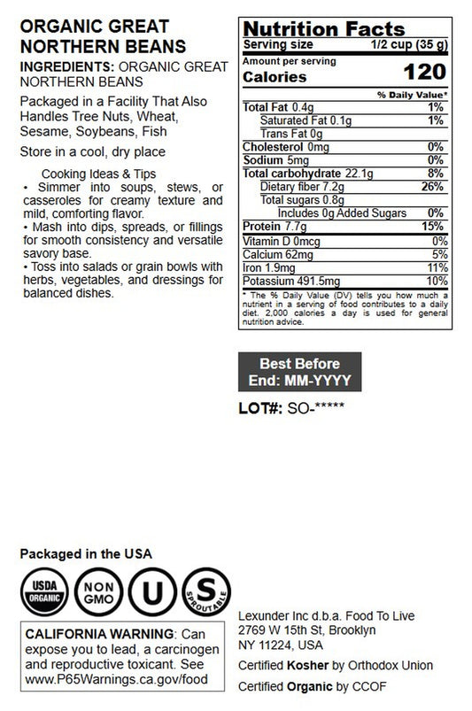 Organic Great Northern Beans - by Food To Live