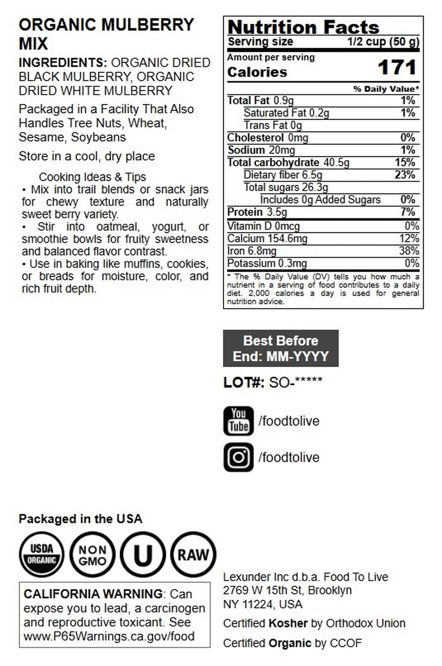 Organic Mulberry Mix - by Food to Live
