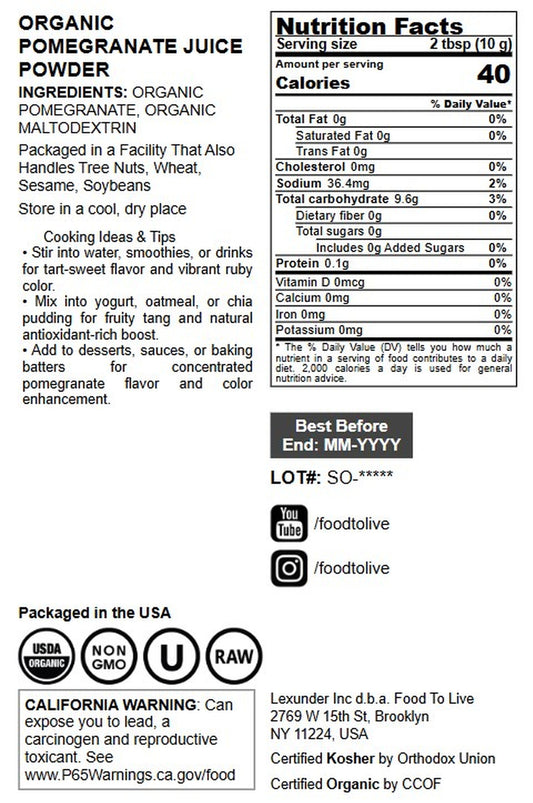Organic Pomegranate Powder - by Food To Live