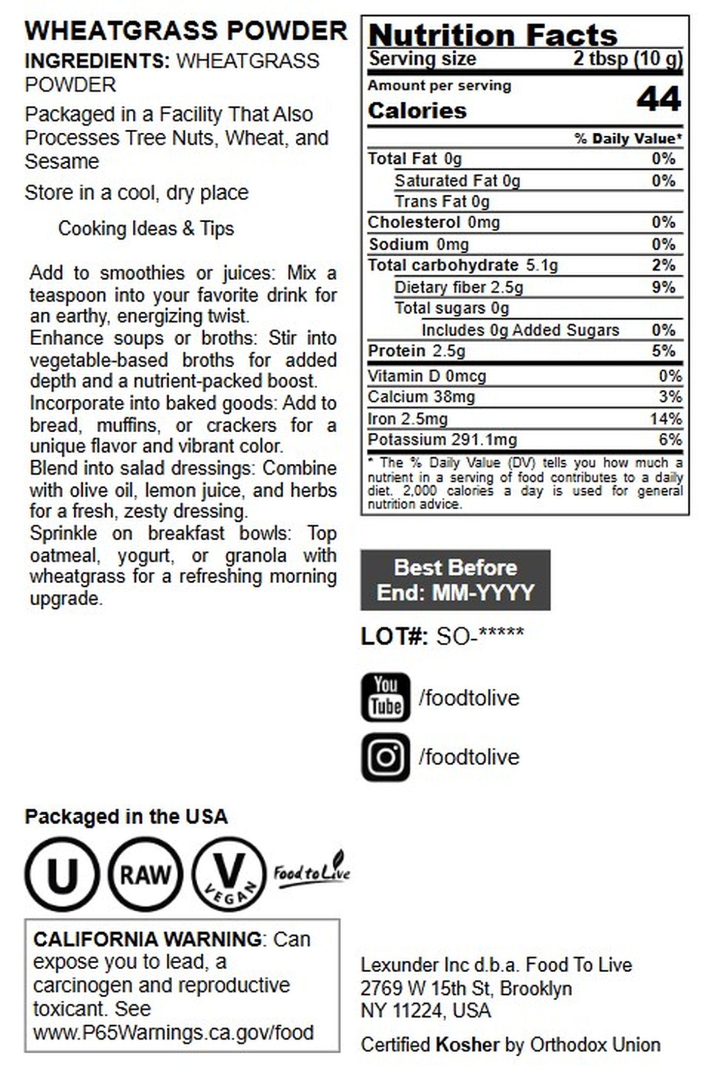 Wheatgrass Powder - by Food To Live