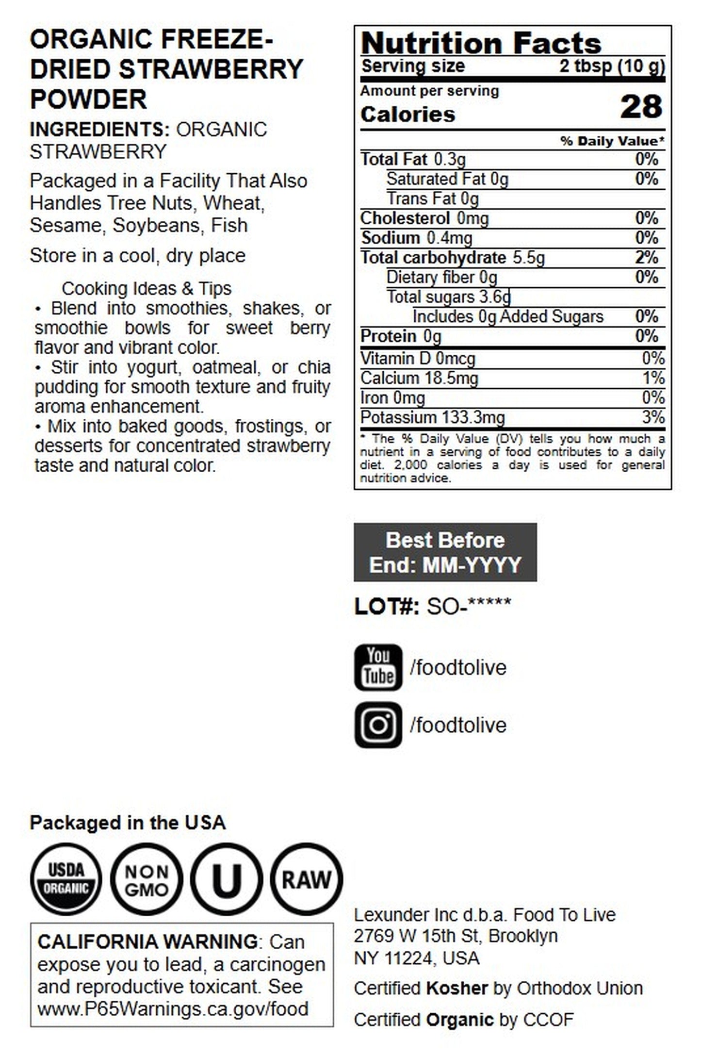 Organic Strawberry Powder - by Food To Live