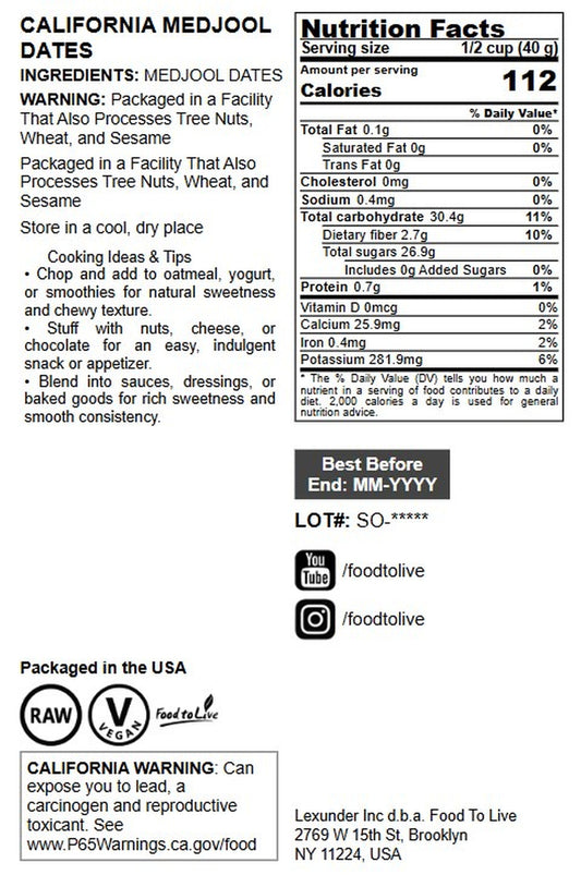California Medjool Dates - by Food To Live