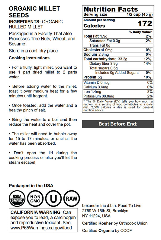 Organic Hulled Millet - by Food to Live